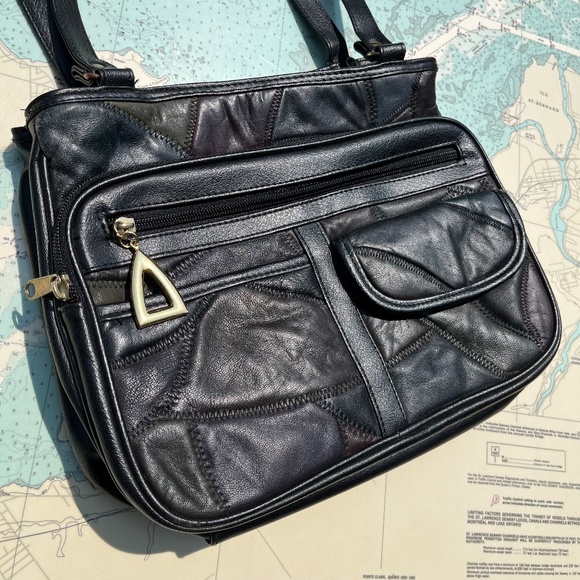 Vintage Black Leather Patchwork Purse - Picture 2 of 5